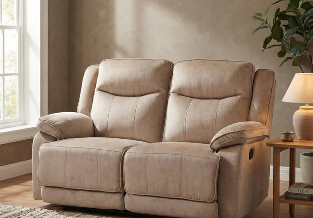 Clayton 2 Seater Manual Recliner Sofa – Light Brown