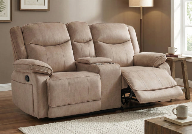 Clayton 2 Seater Manual Recliner Console Sofa – Light Brown