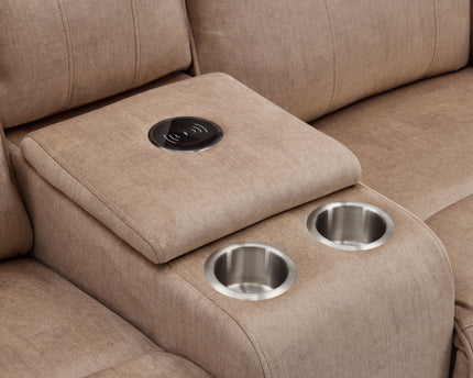 Clayton 2 Seater Manual Recliner Console Sofa – Light Brown