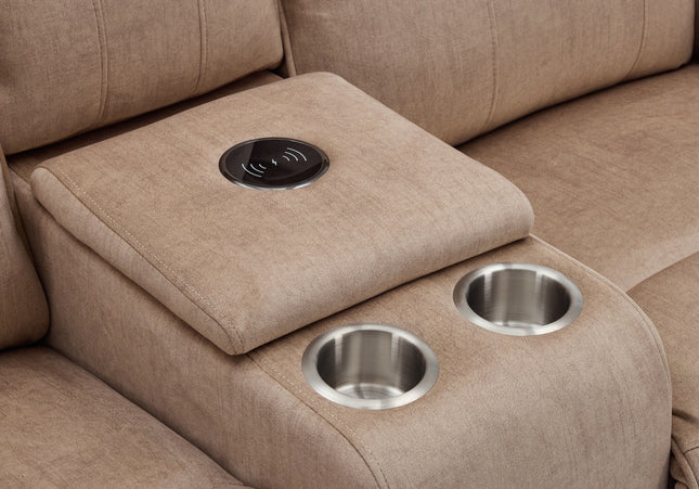 Clayton 2 Seater Manual Recliner Console Sofa – Light Brown