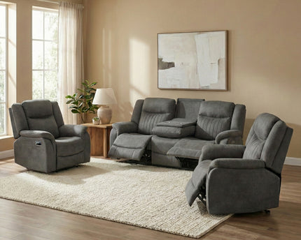 Darlington 3 Seater + Armchair + Armchair Manual Recliner Sofa Set – Slate Grey