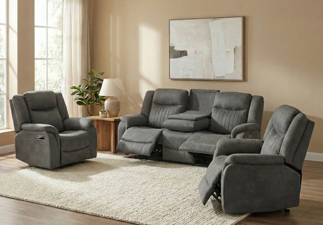 Darlington 3 Seater + Armchair + Armchair Manual Recliner Sofa Set – Slate Grey