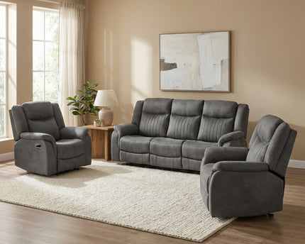 Darlington 3 Seater + Armchair + Armchair Manual Recliner Sofa Set – Slate Grey