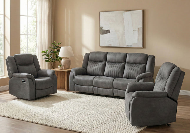 Darlington 3 Seater + Armchair + Armchair Manual Recliner Sofa Set – Slate Grey