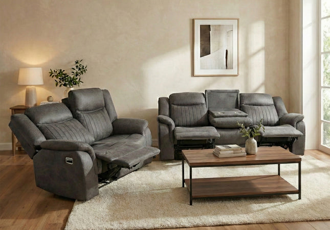 Darlington 3 Seater + 2 Seater Manual Recliner Sofa Set – Slate Grey
