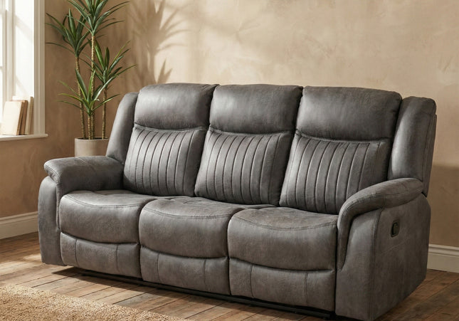 Darlington 3 Seater + Armchair + Armchair Manual Recliner Sofa Set – Slate Grey