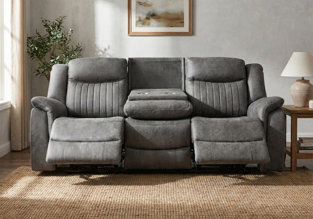 Darlington 3 Seater Manual Recliner Sofa – Slate Grey