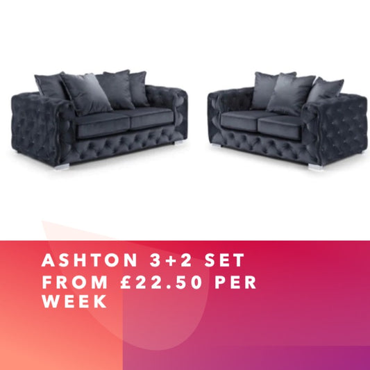 Ashton Deep Button 3+2 Sofa Set - Slate