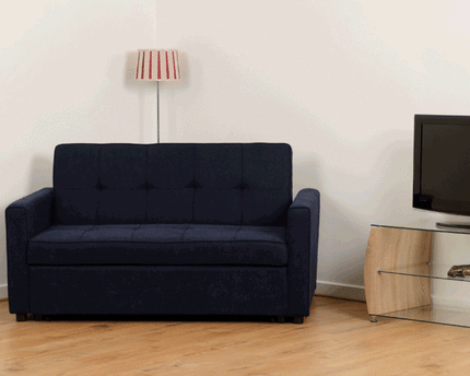 Navy fabric sofa bed with button detail 