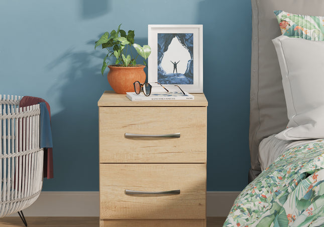 Avon 2 Drawer Bedside Cabinet in Nebraska Oak