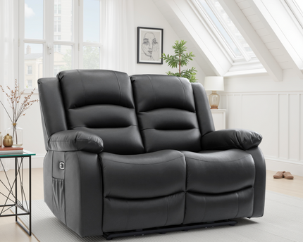 Alva Electric Recliner 2 Seater Sofa In Black Leather