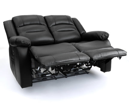 Alva black leather electric power reclining two seater with usb port and side pockets. both seats recline