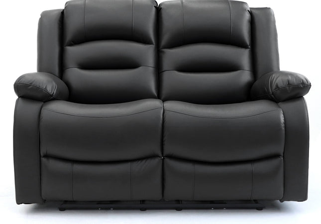 Alva black leather electric power reclining two seater with usb port and side pockets. both seats recline