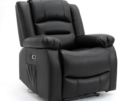 Alva black leather electric power reclining chair with usb port and side pockets