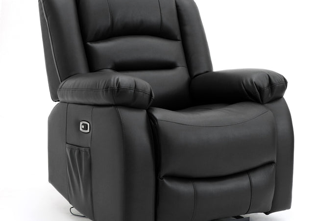 Alva black leather electric power reclining chair with usb port and side pockets