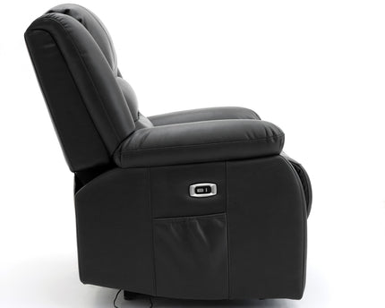Alva black leather electric power reclining two seater with usb port and side pockets. both seats recline