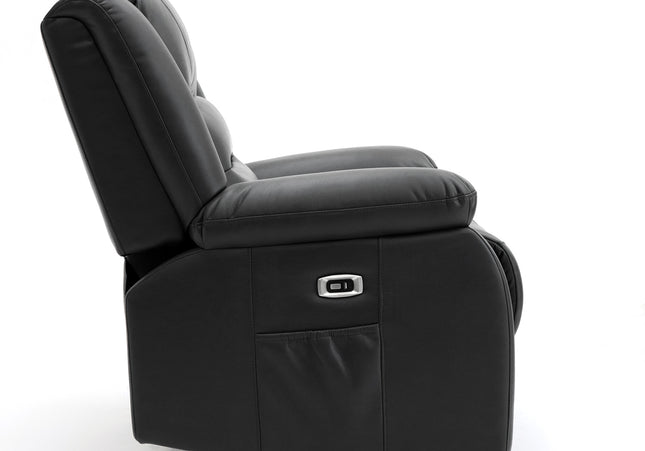 Alva black leather electric power reclining two seater with usb port and side pockets. both seats recline