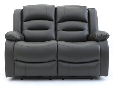 Alva grey leather electric power reclining two seater with usb port and side pockets. both seats recline