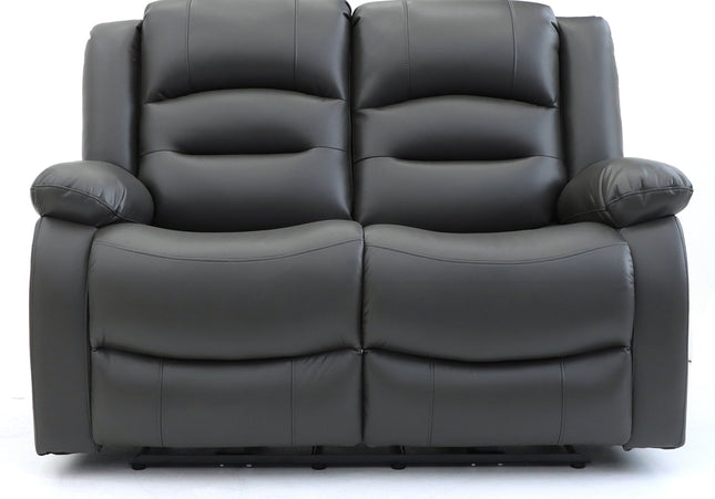Alva grey leather electric power reclining two seater with usb port and side pockets. both seats recline