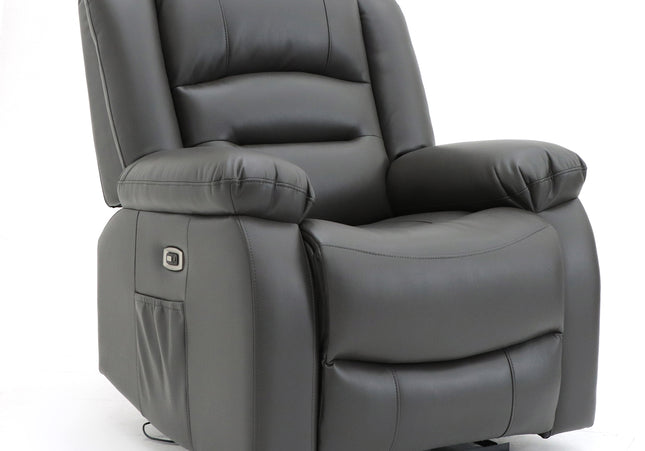 Alva grey leather electric power reclining chair with usb port and side pockets