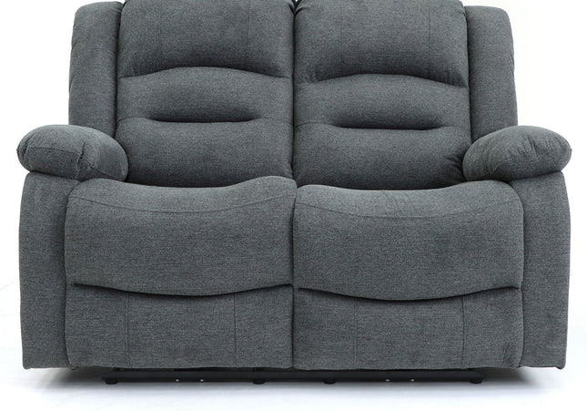 Alva grey fabric electric power reclining 2 seater both seats recline with usb port and side pockets