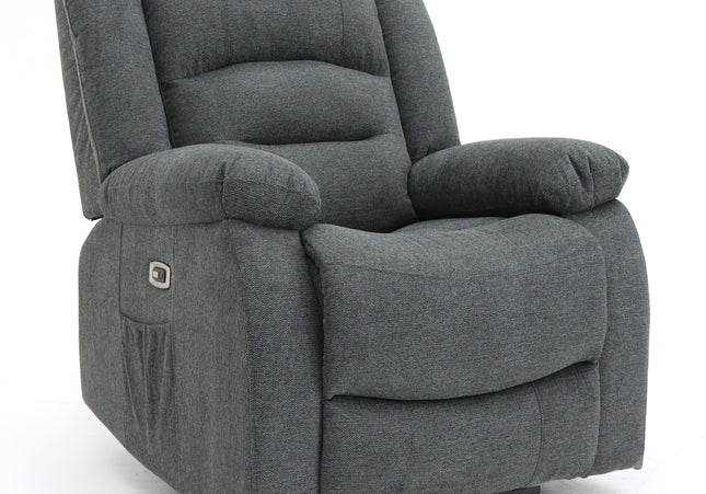 Alva grey fabric electric power reclining chair with usb port and side pockets