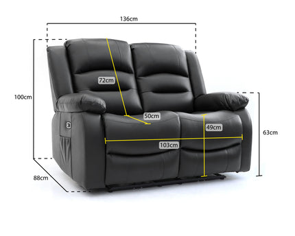 Alva black leather electric power reclining two seater with usb port and side pockets. both seats recline
