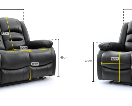 Alva black leather electric power reclining three and two seater with usb port and side pockets. both end seats recline. middle seat pulldown drinks holder on the three seater 