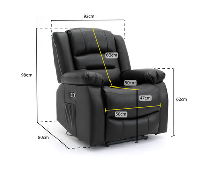 Alva black leather electric power reclining chair with usb port and side pockets