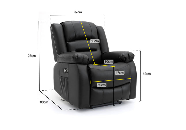 Alva black leather electric power reclining chair with usb port and side pockets