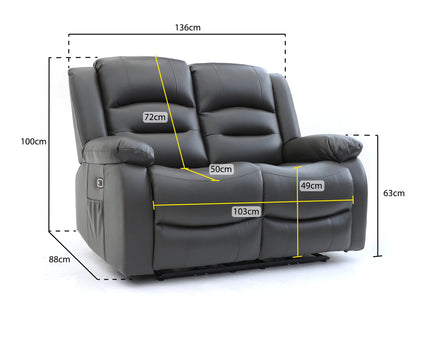 Alva grey leather electric power reclining two seater with usb port and side pockets. both seats recline