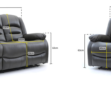 Alva grey fabric electric power reclining 3 seater and 2 seater, two end seats recline with usb port and side pocket. fold down middle seat with drink holder