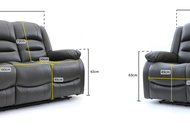 Alva grey fabric electric power reclining 3 seater and 2 seater, two end seats recline with usb port and side pocket. fold down middle seat with drink holder