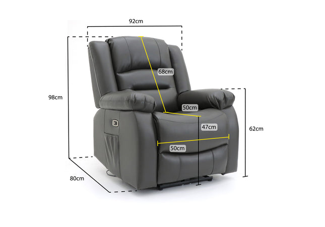 Alva grey leather electric power reclining chair with usb port and side pockets