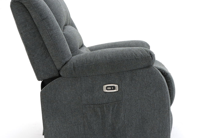 Alva grey fabric electric power reclining chair with usb port and side pockets