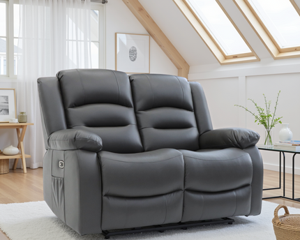 Alva Electric Recliner 2 Seater Sofa In Grey Leather