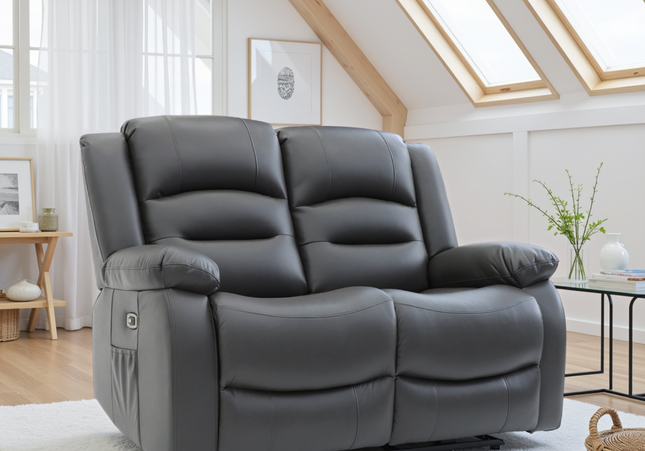 Alva Electric Recliner 2 Seater Sofa In Grey Leather