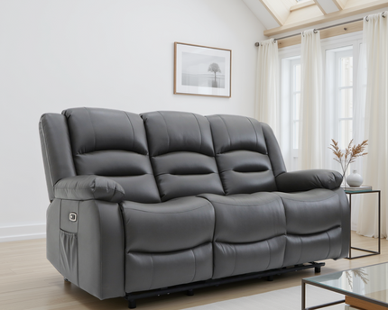 Alva Electric Recliner 3 Seater Sofa In Grey Leather