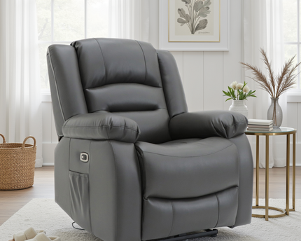 Alva Electric Recliner Armchair In Grey Leather