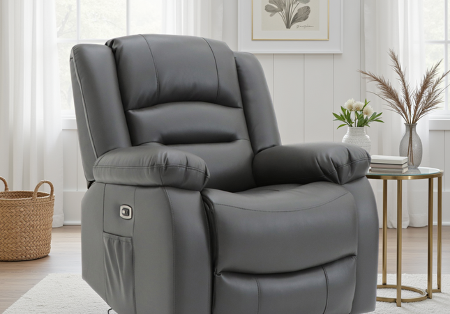 Alva Electric Recliner Armchair In Grey Leather