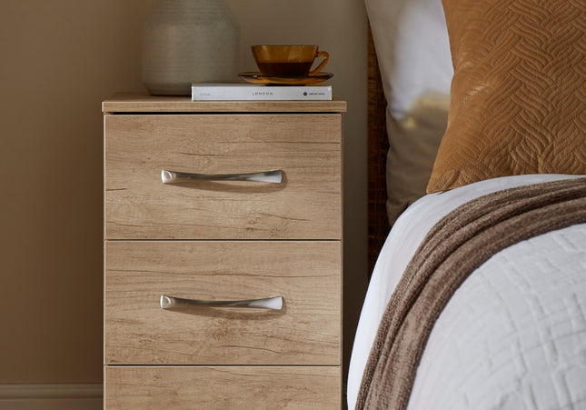 Avon 3 Drawer Bedside Table in Bardolino Oak