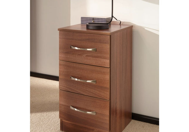 Avon 3 Drawer Bedside Table in Noche Walnut