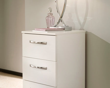 Avon 3 Drawer Bedside Table in White