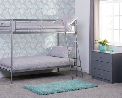 Silver metal bunk bed with ladders