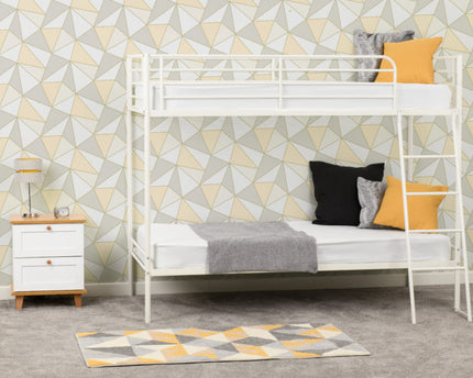 White metal bunk bed with fixed ladders