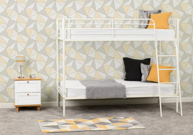 White metal bunk bed with fixed ladders