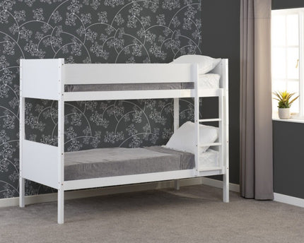 White bunk bed with fixed ladders