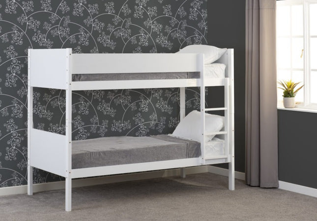 White bunk bed with fixed ladders