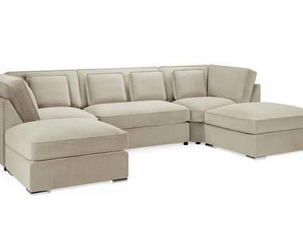 Belgravia U Shape Formal beige Sofa   plush velvet fabric with two moveable footstools