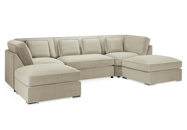 Belgravia U Shape Formal beige Sofa   plush velvet fabric with two moveable footstools